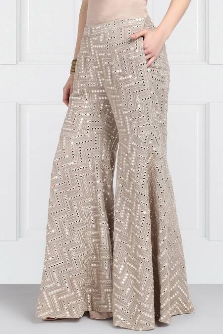 Buy_Twenty Nine_Grey Georgette Embellished Sharara Pants_Online_at_Aza_Fashions