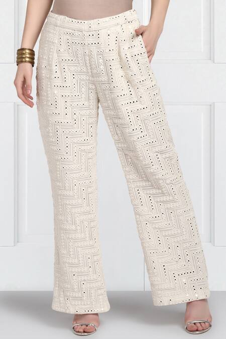 Shop_Twenty Nine_Grey Georgette Embellished Pants_at_Aza_Fashions