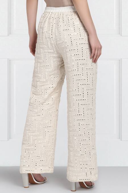 Twenty Nine_Grey Georgette Embellished Pants_Online_at_Aza_Fashions