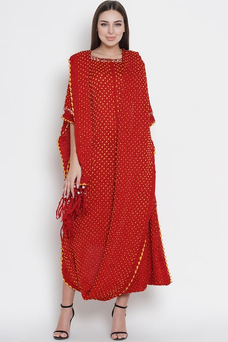 Twenty Nine Red Gajji Silk Boat Draped Tunic 