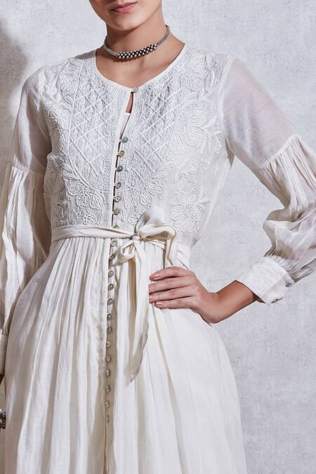 Ritu Kumar_White Cotton Round Embroidered Kurta Pant Set_at_Aza_Fashions