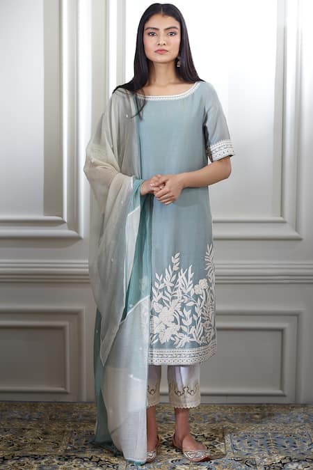 Mandira Wirk - Indian Green Chanderi Round Kurta Set