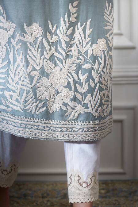 Buy Mandira Wirk - Indian Green Chanderi Round Kurta Set Online at Aza Fashions Buy_Mandira Wirk - Indian_Green Chanderi Round Kurta Set_Online_at_Aza_Fashions