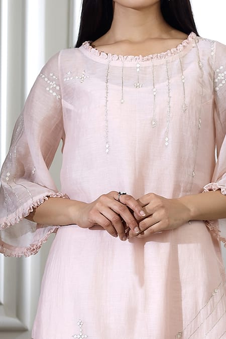 Buy Mandira Wirk - Indian Peach Chanderi Round Kurta Set Online at Aza Fashions Buy_Mandira Wirk - Indian_Peach Chanderi Round Kurta Set _Online_at_Aza_Fashions