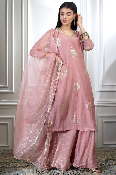MANDIRA WIRK - Indian Chanderi Kurta Sharara Set 