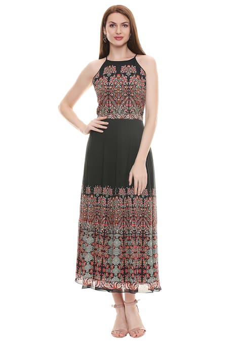 Shop_Soup By Sougat Paul_Black Net, Chiffon Halter Embellished Anarkali With Dupatta _Online_at_Aza_Fashions