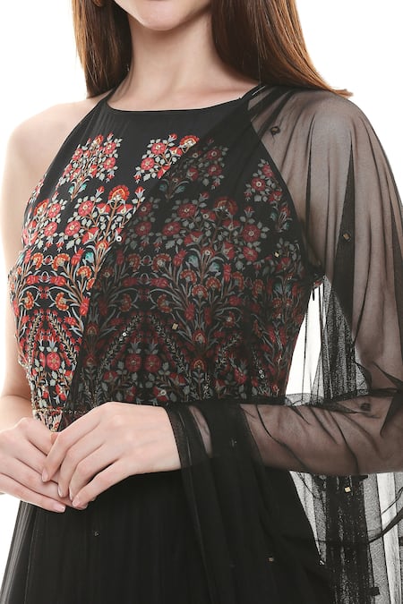Soup By Sougat Paul_Black Net, Chiffon Halter Embellished Anarkali With Dupatta _at_Aza_Fashions