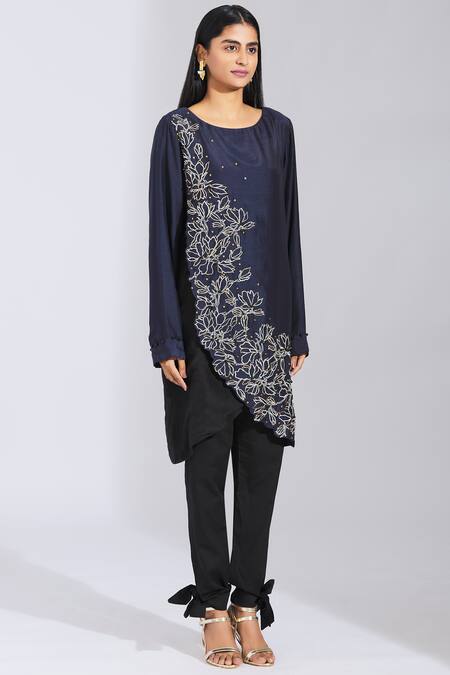 Varsha Wadhwa Blue Organic Bamboo Embellished Kurta Pant Set Online at Aza Fashions Varsha Wadhwa_Blue Organic Bamboo Embellished Kurta Pant Set_Online_at_Aza_Fashions