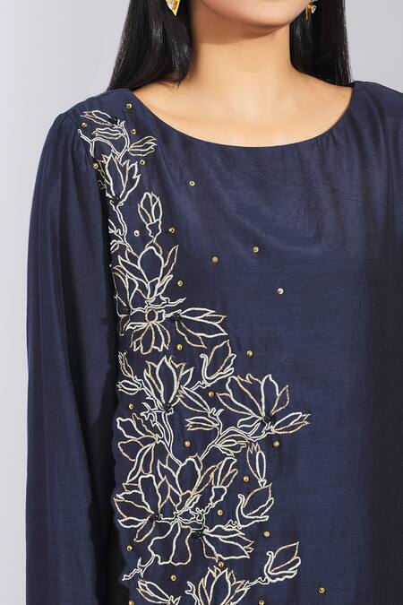 Varsha Wadhwa Blue Organic Bamboo Embellished Kurta Pant Set at Aza Fashions Varsha Wadhwa_Blue Organic Bamboo Embellished Kurta Pant Set_at_Aza_Fashions
