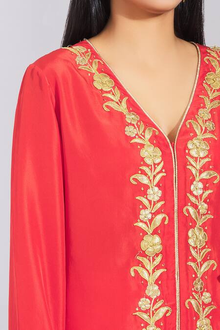 Varsha Wadhwa_Red Habutai Silk Embellished Kurta Palazzo Set_at_Aza_Fashions