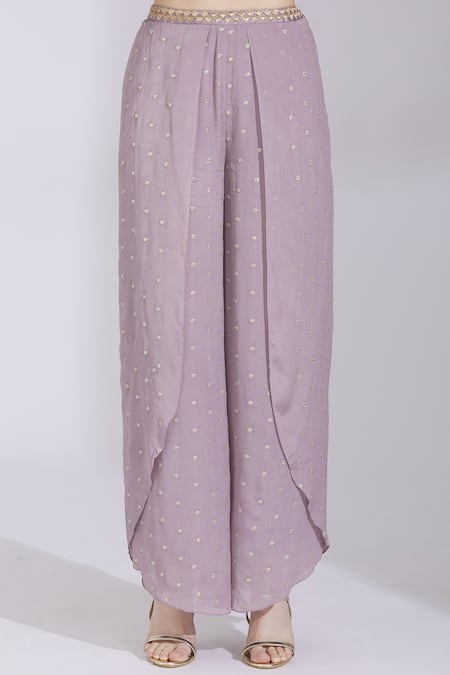 Shop_Ayesha Aejaz_Purple Silk Round Embroidered Top Pant Set  _Online_at_Aza_Fashions