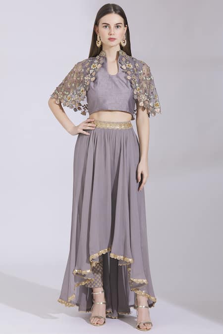 Ayesha Aejaz Embroidered Cape Blouse & Skirt Set 