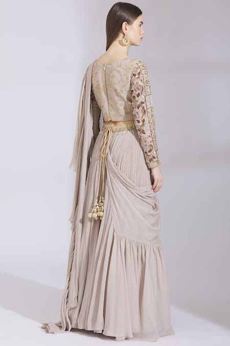 Ayesha Aejaz Draped Ruffle Lehenga Saree 