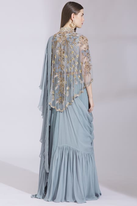 Ayesha Aejaz Draped Ruffle Lehenga Saree 
