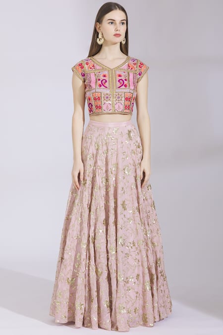 Buy_Ayesha Aejaz_Pink Modal Satin Round Embroidered Lehenga Set _Online_at_Aza_Fashions