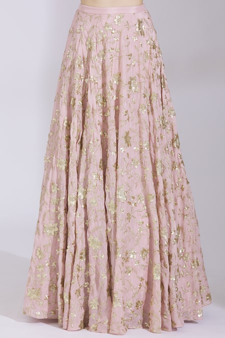 Shop_Ayesha Aejaz_Pink Modal Satin Round Embroidered Lehenga Set _Online_at_Aza_Fashions