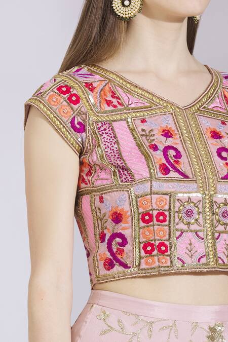 Ayesha Aejaz_Pink Modal Satin Round Embroidered Lehenga Set _at_Aza_Fashions