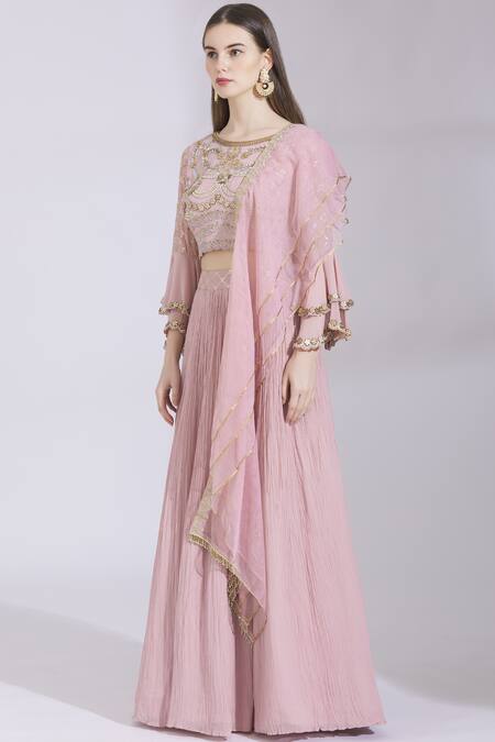 Buy_Ayesha Aejaz_Pink Georgette Round Embroidered Lehenga Set _Online_at_Aza_Fashions