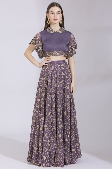 Ayesha Aejaz Purple Embroidered Lehenga Set 