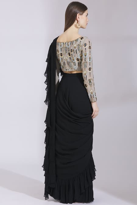 Ayesha Aejaz Pre-Draped Ruffle Saree with Blouse 