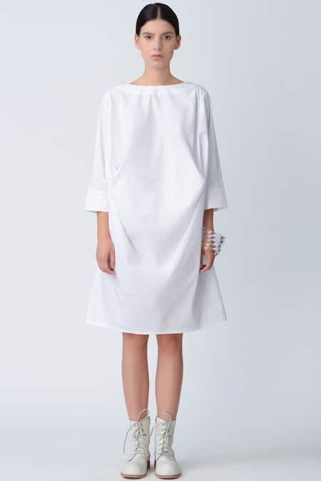 Rajesh Pratap Singh_White Cotton Dress With Cone Pockets _Online_at_Aza_Fashions