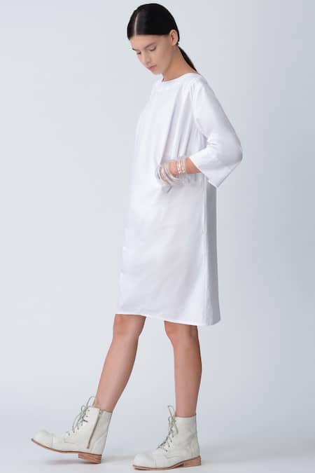 Buy_Rajesh Pratap Singh_White Cotton Dress With Cone Pockets _Online_at_Aza_Fashions
