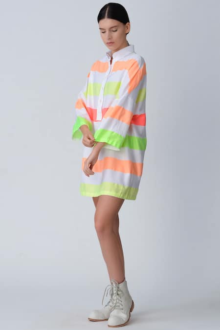 Rajesh Pratap Singh White Handloom Cotton Striped Dress 