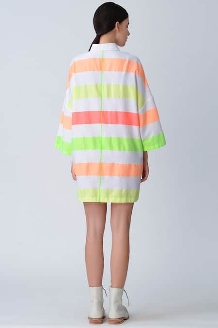 Shop_Rajesh Pratap Singh_White Handloom Cotton Striped Dress _at_Aza_Fashions