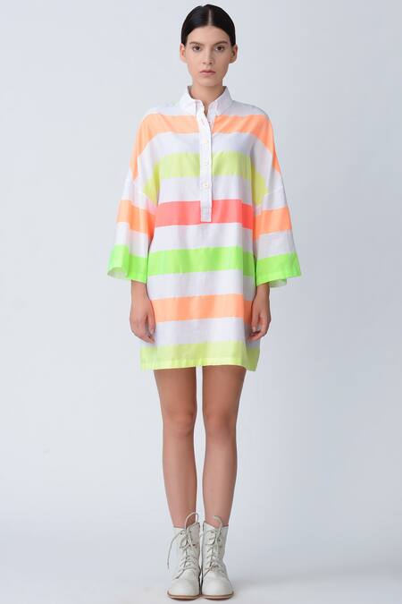 Rajesh Pratap Singh_White Handloom Cotton Striped Dress _Online_at_Aza_Fashions