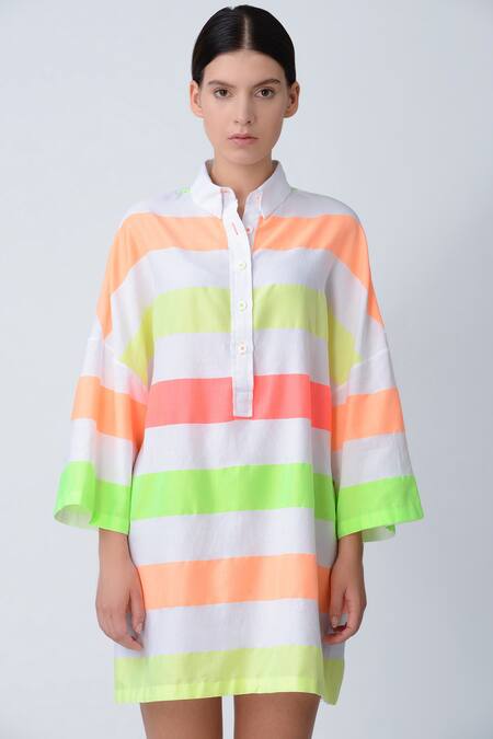 Buy_Rajesh Pratap Singh_White Handloom Cotton Striped Dress _Online_at_Aza_Fashions