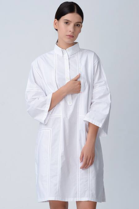Rajesh Pratap Singh_White Cotton Patchwork Dress _Online_at_Aza_Fashions