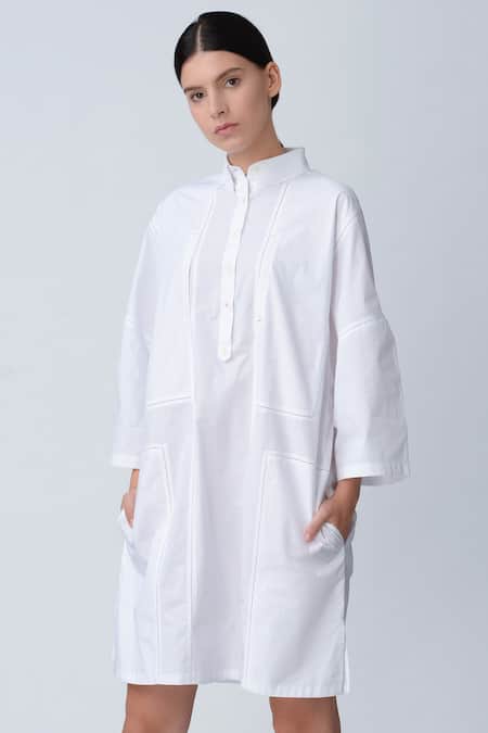 Buy_Rajesh Pratap Singh_White Cotton Patchwork Dress _Online_at_Aza_Fashions