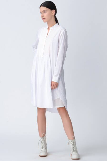 Rajesh Pratap Singh_White Pintuck High Low Dress _Online_at_Aza_Fashions