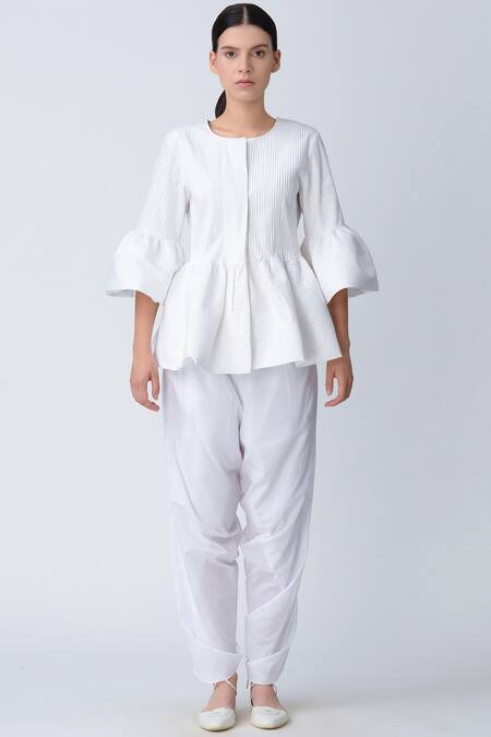 Rajesh Pratap Singh White Peplum Pintuck Jacket 