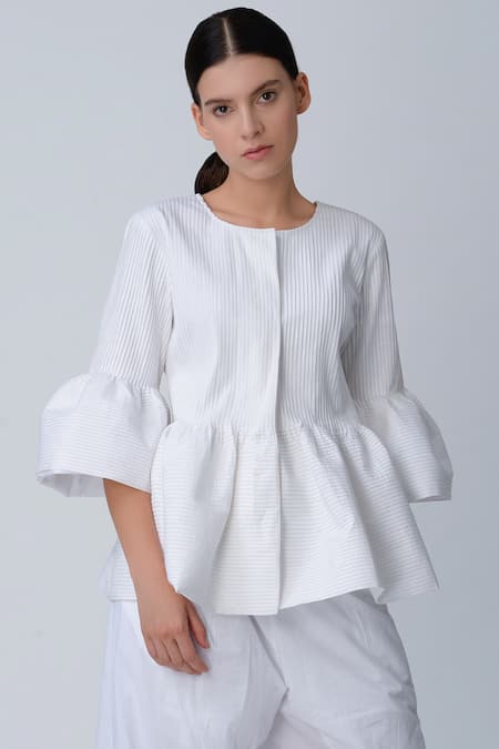 Rajesh Pratap Singh_White Peplum Pintuck Jacket _Online_at_Aza_Fashions