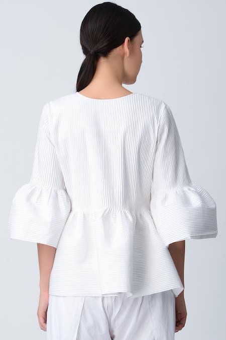 Buy_Rajesh Pratap Singh_White Peplum Pintuck Jacket _Online_at_Aza_Fashions