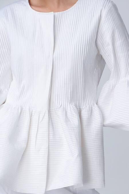 Shop_Rajesh Pratap Singh_White Peplum Pintuck Jacket _Online_at_Aza_Fashions