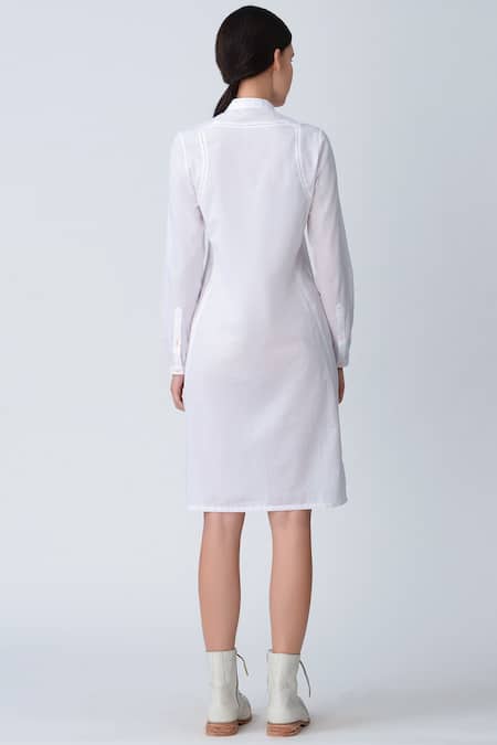 Shop_Rajesh Pratap Singh_White Cotton Pintuck Dress _at_Aza_Fashions