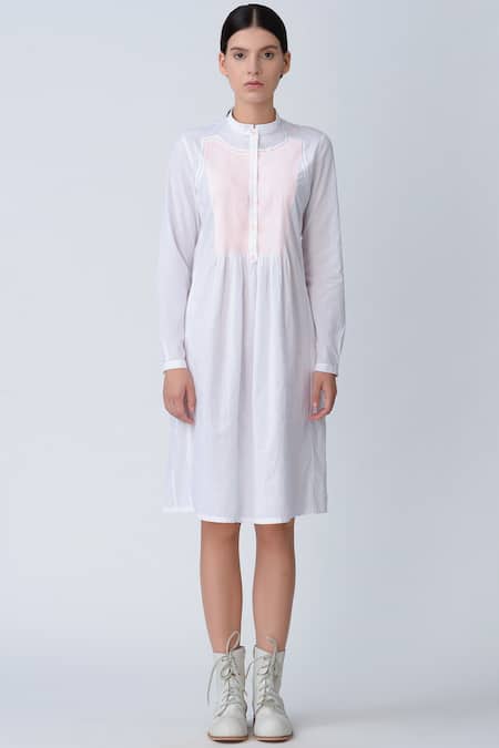 Rajesh Pratap Singh_White Cotton Pintuck Dress _Online_at_Aza_Fashions