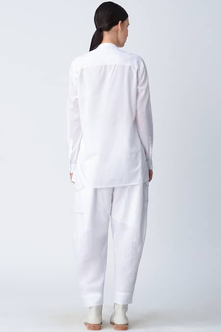 Shop_Rajesh Pratap Singh_White Band Collar Cotton Shirt _at_Aza_Fashions