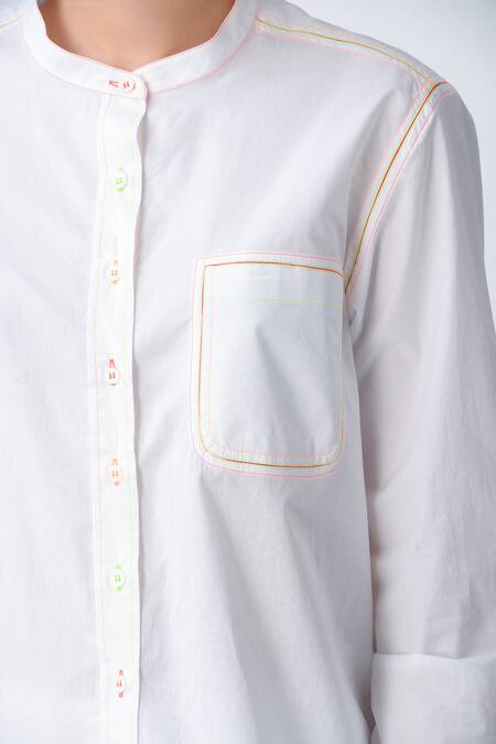 Buy_Rajesh Pratap Singh_White Band Collar Cotton Shirt _Online_at_Aza_Fashions