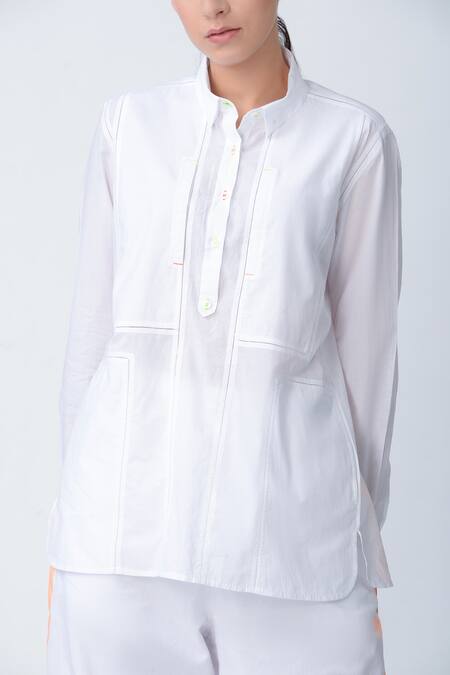 Rajesh Pratap Singh_White Patchwork Cotton Shirt _Online_at_Aza_Fashions