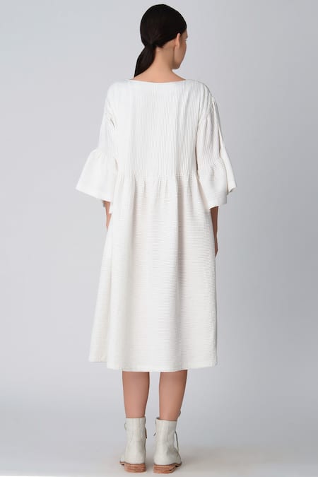 Shop_Rajesh Pratap Singh_White Anti Fit Pleated Dress _at_Aza_Fashions