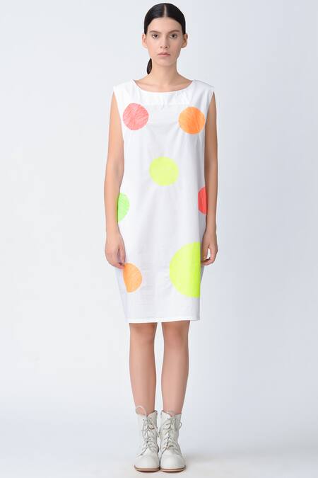 Buy_Rajesh Pratap Singh_White Embroidered Polka Dress_Online_at_Aza_Fashions