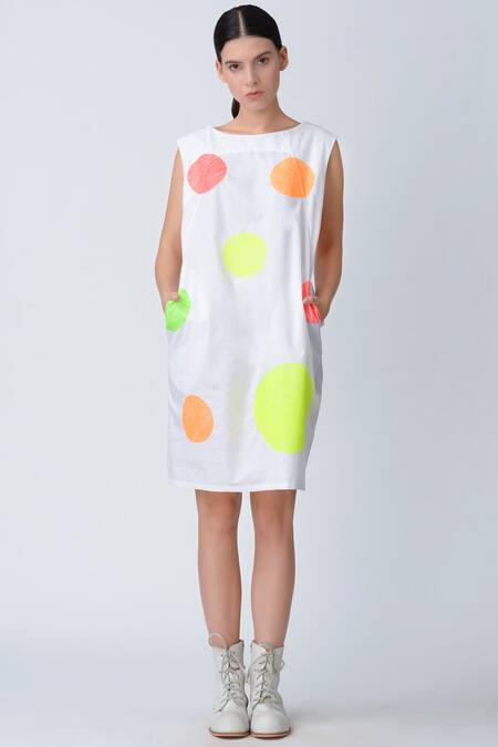 Rajesh Pratap Singh_White Embroidered Polka Dress_Online_at_Aza_Fashions