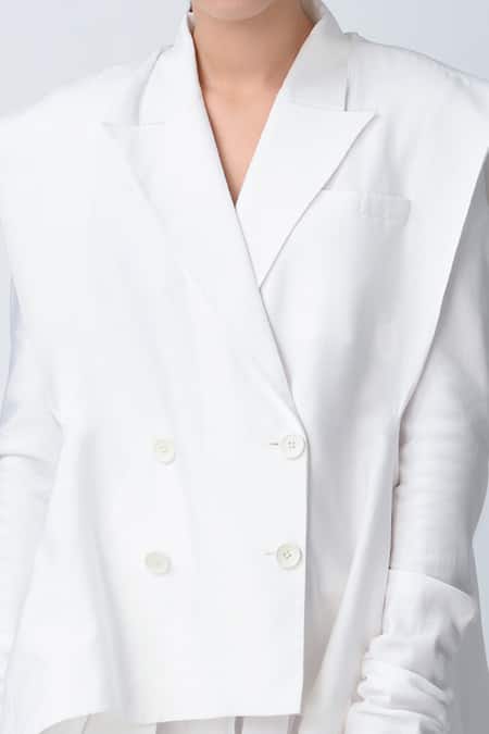 Shop Rajesh Pratap Singh White Double Breasted Structured Jacket Online at Aza Fashions Shop_Rajesh Pratap Singh_White Double Breasted Structured Jacket _Online_at_Aza_Fashions