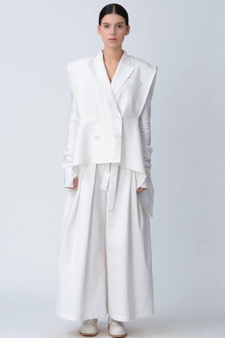 Buy_Rajesh Pratap Singh_White Double Breasted Structured Jacket _Online_at_Aza_Fashions