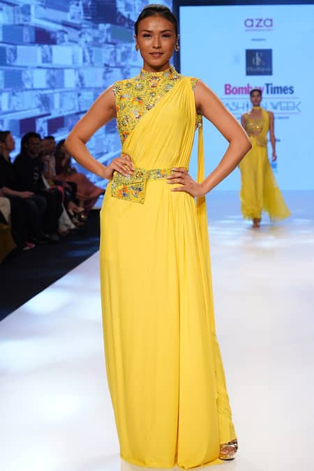 Yellow sales saree gown