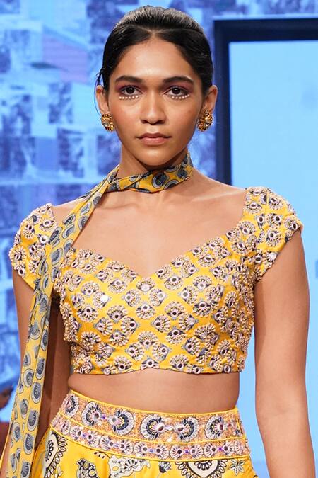 Diyarajvvir Yellow Leaf Neck Printed Lehenga Set Online at Aza Fashions Diyarajvvir_Yellow Leaf Neck Printed Lehenga Set _Online_at_Aza_Fashions