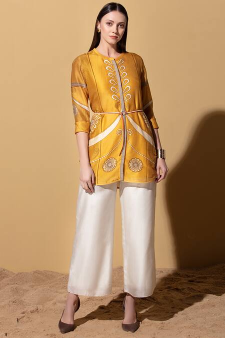 Buy_Ampm_Yellow Chanderi Shirt Tunic_Online_at_Aza_Fashions